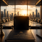 Executive boardroom scene representing boardroom branding, strategic leadership, and the journey to earning a boardroom position through credibility and governance expertise.
