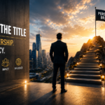 Executive personal branding concept showing a business leader looking toward a pathway marked by personal brand, representing leadership legacy, influence, and career growth beyond designation.