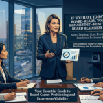 Executive presenting a board readiness evidence framework to board candidates in a corporate boardroom, demonstrating governance experience, strategic leadership, and board career positioning.