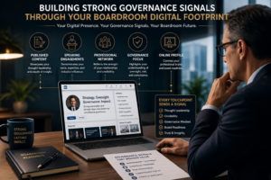 Executive building governance signals through a boardroom digital footprint, professional online presence, thought leadership, and board readiness.