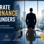 Corporate governance for founders featured image showing a successful founder in a modern boardroom representing the transition from business growth to boardroom credibility, governance leadership, strategic judgment, and executive presence.