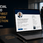 Executive social media bio displayed on a laptop, demonstrating how a professional profile builds executive branding, credibility, and boardroom opportunities.