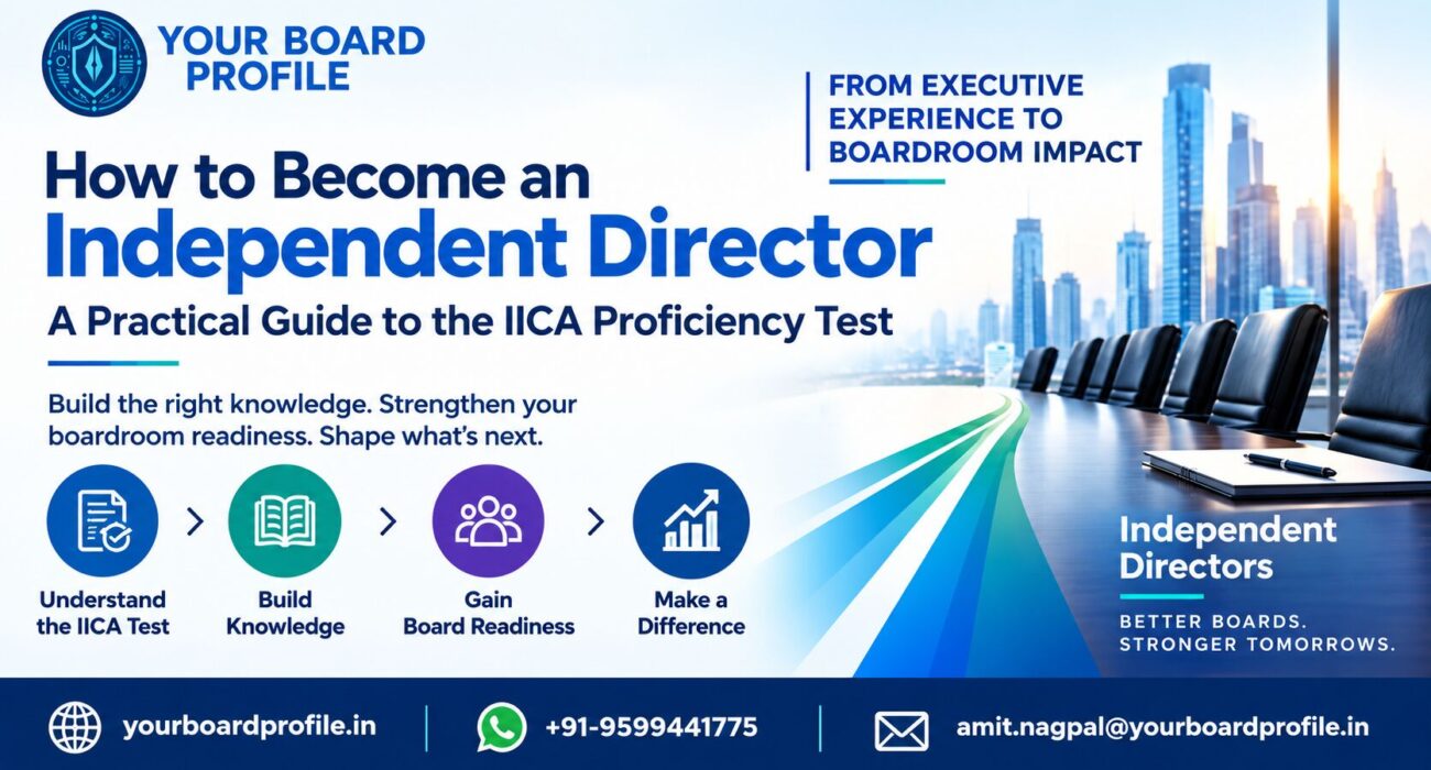 Independent Director guide featuring the IICA Proficiency Test, boardroom readiness, executive experience, and the journey toward effective boardroom impact.
