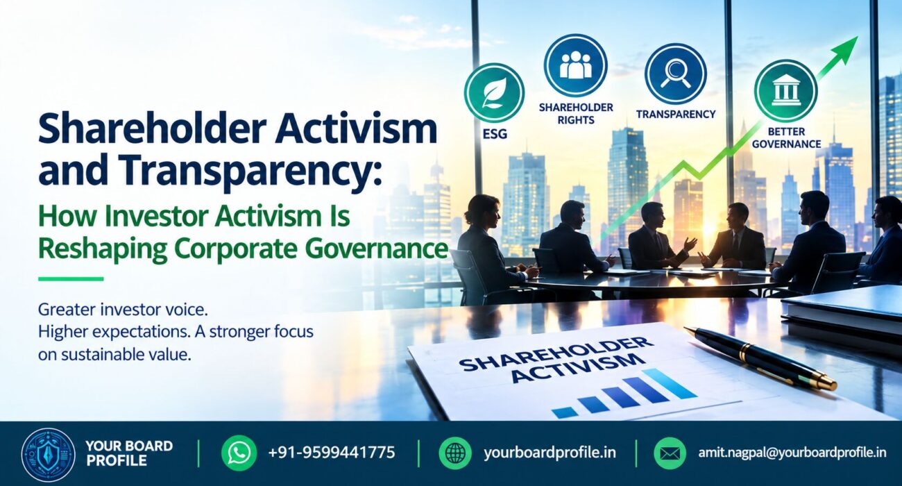 Shareholder Activism and Transparency in Corporate Governance – Your Board Profile feature image highlighting investor rights, ESG, transparency, and stronger board governance.